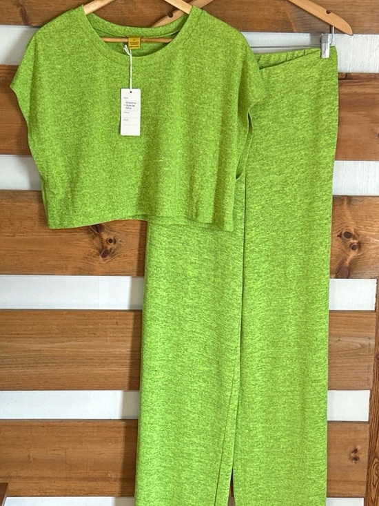 Daisy Pants - NWT Daisy Casual Women's Wide Leg Lounge Pants & Crop Top Set Lime Green Size XL
